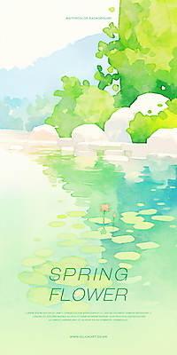 PSD 식물 일러스트 자연 수채화 산 연꽃 사람없음 초록색 반사 평화 봄풍경 연못 수면 연잎 첫돌 국내일러스트 꽃 컬러 컨셉 잎 풍경 물 봄 생태계 파일형식