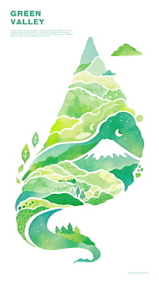 PSD 나무 일러스트 나뭇잎 산 사람없음 초록색 환경 골짜기 초승달 국내일러스트 식물 컬러 잎 자연 달 파일형식