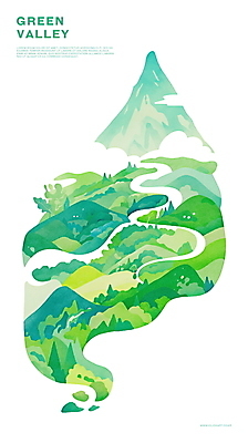 PSD 나무 구름 일러스트 산 사람없음 초록색 강 환경 골짜기 국내일러스트 자연요소 식물 컬러 자연 파일형식