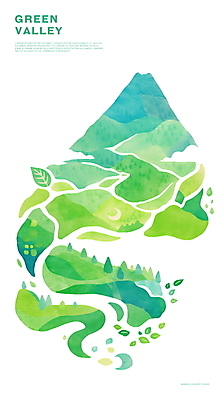 PSD 나무 구름 일러스트 나뭇잎 산 사람없음 초록색 강 환경 골짜기 국내일러스트 자연요소 식물 컬러 잎 자연 파일형식