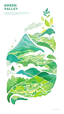 PSD 나무 구름 일러스트 나뭇잎 산 사람없음 초록색 반짝임 환경 골짜기 안개 연기 국내일러스트 자연요소 식물 컬러 잎 모션 자연 날씨 파일형식