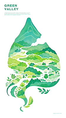 PSD 나무 구름 일러스트 나뭇잎 산 사람없음 초록색 강 환경 골짜기 국내일러스트 자연요소 식물 컬러 잎 자연 파일형식