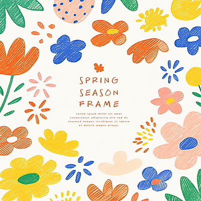 PSD 잎 일러스트 봄꽃 색연필 사람없음 컬러풀 그림 손그림 꽃프레임 국내일러스트 식물 꽃 컬러 학용품 프레임 봄 파일형식