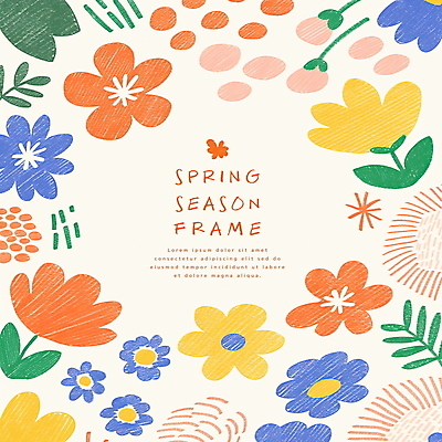 PSD 잎 일러스트 봄꽃 색연필 사람없음 컬러풀 그림 손그림 꽃프레임 국내일러스트 식물 꽃 컬러 학용품 프레임 봄 파일형식