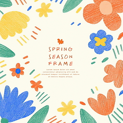 PSD 잎 일러스트 봄꽃 색연필 사람없음 컬러풀 그림 손그림 꽃프레임 국내일러스트 식물 꽃 컬러 학용품 프레임 봄 파일형식