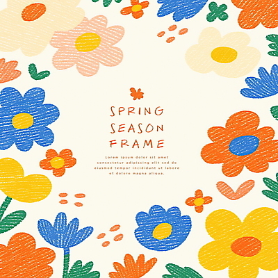 PSD 잎 일러스트 봄꽃 색연필 사람없음 컬러풀 그림 손그림 꽃프레임 국내일러스트 식물 꽃 컬러 학용품 프레임 봄 파일형식