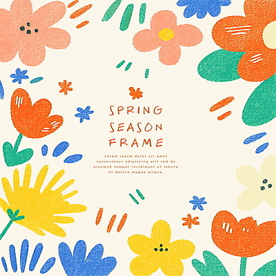 PSD 잎 일러스트 봄꽃 색연필 사람없음 컬러풀 그림 손그림 꽃프레임 국내일러스트 식물 꽃 컬러 학용품 프레임 봄 파일형식