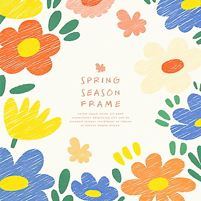 PSD 잎 일러스트 봄꽃 색연필 사람없음 컬러풀 그림 손그림 꽃프레임 국내일러스트 식물 꽃 컬러 학용품 프레임 봄 파일형식