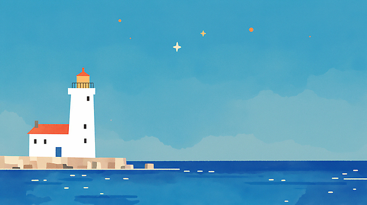 JPG 일러스트 밤하늘 주택 등대 사람없음 파란색 반짝임 고요 밤바다 국내일러스트 AI일러스트 AI콘텐츠 바다 컬러 모션 하늘 건물 야간 파일형식