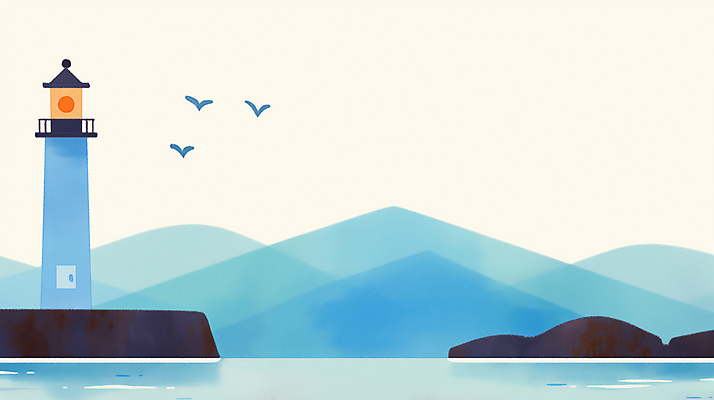 JPG 바다 일러스트 조류 하늘 산 등대 사람없음 파란색 고요 국내일러스트 AI일러스트 AI콘텐츠 동물 컬러 파일형식