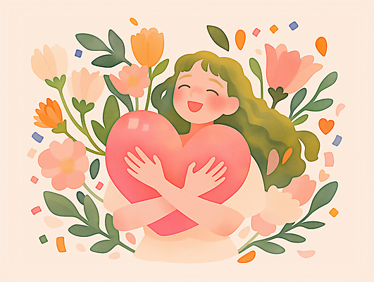 JPG 여자 꽃 분홍색 잎 일러스트 안기 수채화 사랑 한명 미소 상반신 성인 하트 꽃가루 성인여자한명만 국내일러스트 AI일러스트 AI콘텐츠 모양 식물 1 감정 컬러 모션 표정 사람 가루 여자한명만 성인여자만 파일형식