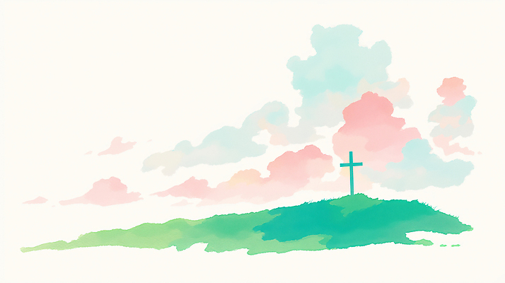 JPG 구름 기독교 십자가 일러스트 하늘 사람없음 평화 천주교 언덕 국내일러스트 AI일러스트 AI콘텐츠 자연요소 종교 컨셉 파일형식