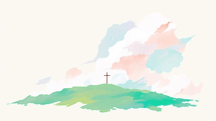 JPG 구름 기독교 십자가 일러스트 하늘 사람없음 평화 천주교 언덕 국내일러스트 AI일러스트 AI콘텐츠 자연요소 종교 컨셉 파일형식