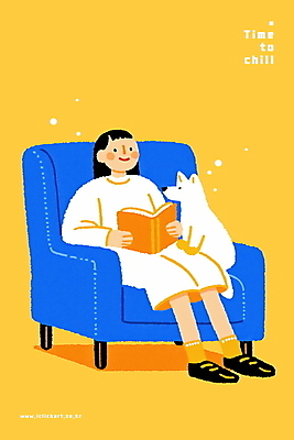 전신 PSD 여자 여유 일러스트 휴식 한명 미소 들기 앉기 성인 책 소파 독서 노란색 강아지 힐링 성인여자한명만 국내일러스트 1 감정 컬러 컨셉 의자 모션 표정 사람 반려동물 개 여자한명만 성인여자만 파일형식