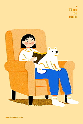 전신 PSD 여자 여유 일러스트 휴식 한명 미소 들기 앉기 성인 책 소파 독서 강아지 힐링 베이지색 성인여자한명만 국내일러스트 1 감정 컬러 컨셉 의자 모션 표정 사람 반려동물 개 여자한명만 성인여자만 파일형식