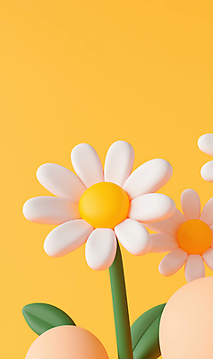 JPG 편집이미지 잎 봄꽃 사람없음 노란색 3D 데이지 편집3D AI컴퓨터그래픽 AI콘텐츠 식물 꽃 컬러 봄 디지털합성 파일형식