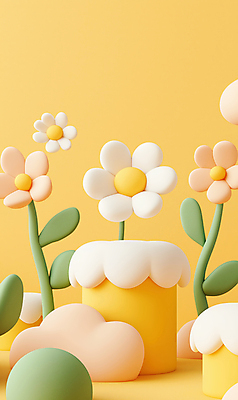 JPG 구름 편집이미지 잎 봄꽃 사람없음 노란색 3D 데이지 편집3D AI컴퓨터그래픽 AI콘텐츠 자연요소 식물 꽃 컬러 봄 디지털합성 파일형식