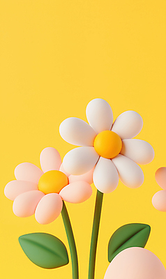 JPG 편집이미지 잎 봄꽃 사람없음 노란색 3D 데이지 편집3D AI컴퓨터그래픽 AI콘텐츠 식물 꽃 컬러 봄 디지털합성 파일형식