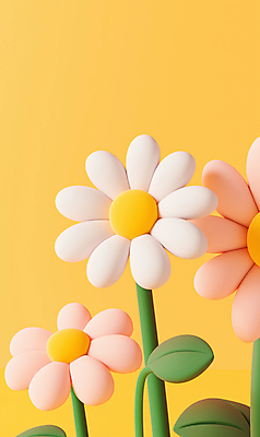 JPG 편집이미지 잎 봄꽃 사람없음 노란색 3D 데이지 편집3D AI컴퓨터그래픽 AI콘텐츠 식물 꽃 컬러 봄 디지털합성 파일형식