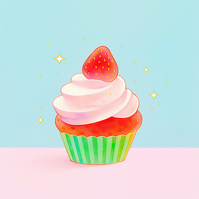 JPG 분홍색 하늘색 일러스트 딸기 디저트 사람없음 반짝임 봄 달콤 컵케이크 생크림 머핀 국내일러스트 AI일러스트 AI콘텐츠 계절 음식 빵 컬러 과일 모션 파란색 케이크 맛 크림 파일형식
