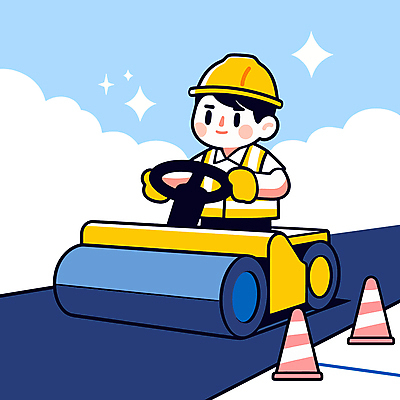 전신 남자 도로 하늘색 일러스트 포장 한명 미소 상반신 성인 반짝임 건설현장 운전 중장비 안전조끼 칼라콘 성인남자한명만 건설근로자 국내일러스트 AI파일 직업 1 길 교통시설 모션 건설업 표정 사람 파란색 산업장비 안전장비 남자한명만 성인남자만 파일형식 벡터