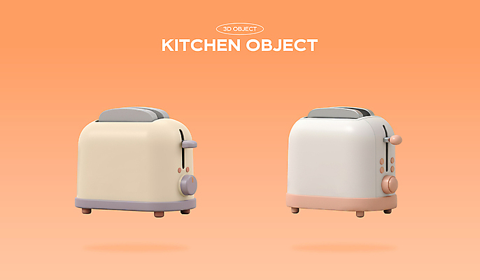 PSD 편집이미지 주방용품 사람없음 세트 3D 주황색 오브젝트 토스트기 편집3D 컬러 생활용품 가전제품 디지털합성 파일형식