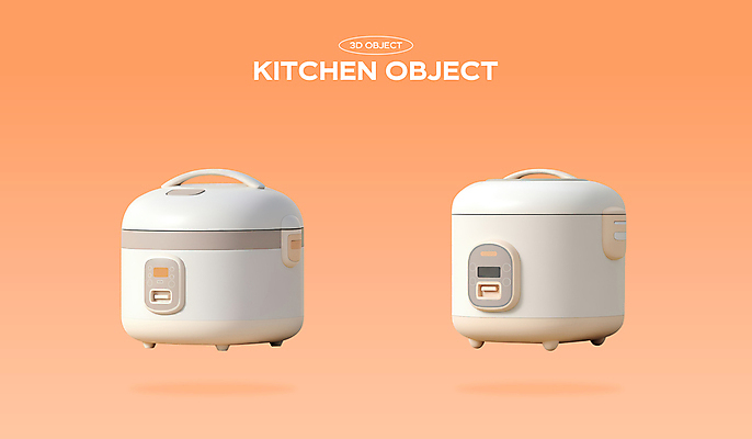 PSD 편집이미지 사람없음 세트 3D 주황색 오브젝트 밥솥 전기밥솥 편집3D 컬러 주방용품 가전제품 디지털합성 파일형식