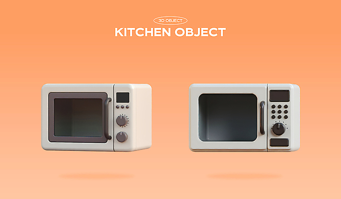 PSD 편집이미지 주방용품 사람없음 세트 3D 주황색 전자레인지 오브젝트 편집3D 컬러 생활용품 가전제품 레인지 디지털합성 파일형식