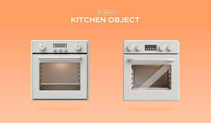 PSD 편집이미지 주방용품 사람없음 세트 3D 주황색 오븐 오브젝트 편집3D 컬러 생활용품 가전제품 디지털합성 파일형식