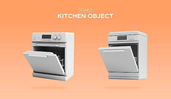 PSD 편집이미지 주방용품 사람없음 세트 3D 주황색 오브젝트 식기세척기 편집3D 컬러 생활용품 가전제품 디지털합성 파일형식