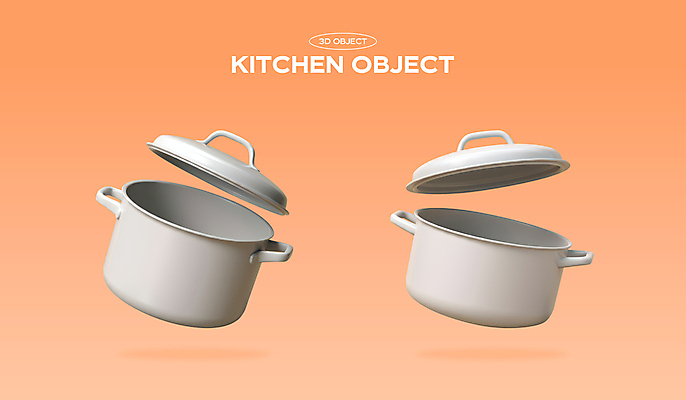 PSD 편집이미지 주방용품 사람없음 세트 3D 주황색 냄비 오브젝트 편집3D 컬러 생활용품 솥 디지털합성 파일형식