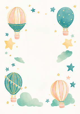 JPG 구름 별 일러스트 상상 하늘 수채화 프레임 사람없음 컬러풀 열기구 초승달 카피스페이스 국내일러스트 AI일러스트 AI콘텐츠 자연요소 컬러 항공교통 공백 달 파일형식