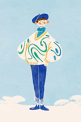 JPG 전신 모자 남자 허리손 하늘색 일러스트 한명 서기 미소 성인 귀여움 성인남자한명만 국내일러스트 AI일러스트 AI콘텐츠 1 잡화 포즈 컨셉 모션 표정 사람 파란색 남자한명만 성인남자만 파일형식