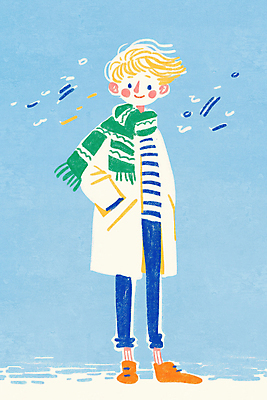 JPG 전신 남자 하늘색 일러스트 한명 서기 미소 성인 귀여움 목도리 주머니손 성인남자한명만 국내일러스트 AI일러스트 AI콘텐츠 1 잡화 컨셉 모션 표정 사람 파란색 남자한명만 성인남자만 파일형식