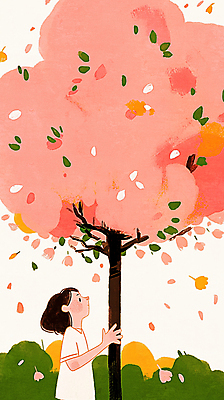 JPG 여자 꽃잎 어린이 분홍색 일러스트 나뭇잎 한명 소녀 손들기 올려보기 풀 벚나무 소녀한명만 흩날리기 국내일러스트 AI일러스트 AI콘텐츠 나무 식물 1 꽃 컬러 잎 모션 사람 벚꽃 여자한명만 소녀만 파일형식