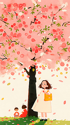 JPG 전신 여자 꽃잎 어린이 분홍색 가방 일러스트 나뭇잎 서기 미소 앉기 소녀 잔디 세명 벚나무 소녀만 흩날리기 국내일러스트 AI일러스트 AI콘텐츠 나무 식물 잡화 꽃 컬러 잎 모션 표정 사람 벚꽃 여자만 어린이만 파일형식