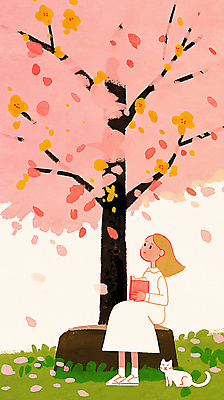 JPG 전신 동물 여자 꽃잎 어린이 분홍색 일러스트 나뭇잎 한명 들기 앉기 소녀 잔디 책 고양이 올려보기 벚나무 소녀한명만 흩날리기 국내일러스트 AI일러스트 AI콘텐츠 나무 식물 1 꽃 컬러 잎 포유류 모션 사람 반려동물 벚꽃 여자한명만 소녀만 파일형식