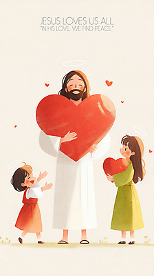 전신 PSD 여자 남자 기독교 어린이 일러스트 팔벌리기 사랑 미소 들기 소녀 잔디 성인 빨간색 세명 천주교 하트 예수 국내일러스트 모양 식물 감정 종교 컬러 모션 표정 사람 신_종교 파일형식