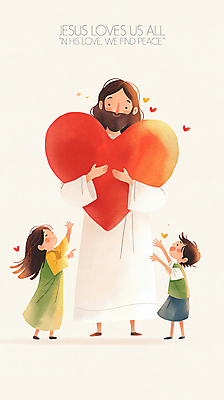 전신 PSD 여자 남자 기독교 어린이 일러스트 팔벌리기 사랑 미소 들기 소녀 성인 빨간색 세명 손들기 천주교 하트 예수 국내일러스트 모양 감정 종교 컬러 모션 표정 사람 신_종교 파일형식