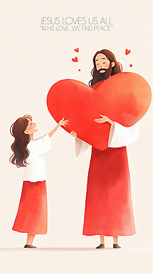전신 PSD 여자 남자 기독교 일러스트 청소년 사랑 미소 들기 성인 두명 빨간색 손들기 천주교 하트 예수 국내일러스트 모양 감정 종교 컬러 모션 표정 사람 신_종교 파일형식