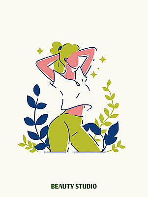 디자인 여자 잎 일러스트 한명 성인 초록색 반짝임 운동복 뷰티 손들기 심볼 심플 포니테일 성인여자한명만 국내일러스트 AI파일 식물 1 헤어스타일 옷 컬러 모션 사람 여자한명만 성인여자만 파일형식 벡터