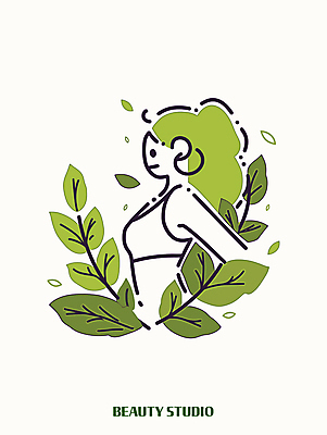 디자인 여자 잎 일러스트 한명 상반신 성인 초록색 운동복 뷰티 귀걸이 심볼 심플 성인여자한명만 국내일러스트 AI파일 식물 1 옷 컬러 장신구 사람 여자한명만 성인여자만 파일형식 벡터