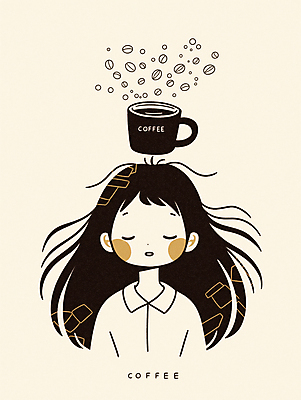JPG 여자 일러스트 한명 상반신 성인 눈감음 원두 커피잔 감성 베이지색 월요일 카페인 성인여자한명만 국내일러스트 AI일러스트 AI콘텐츠 1 커피 컬러 컨셉 모션 잔 사람 요일 여자한명만 성인여자만 파일형식