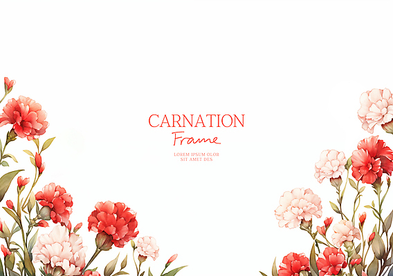 PSD 잎 일러스트 수채화 사람없음 빨간색 어버이날 카네이션 감사 가정의달 꽃프레임 카피스페이스 국내일러스트 식물 기념일 꽃 감정 컬러 프레임 공백 5월 파일형식