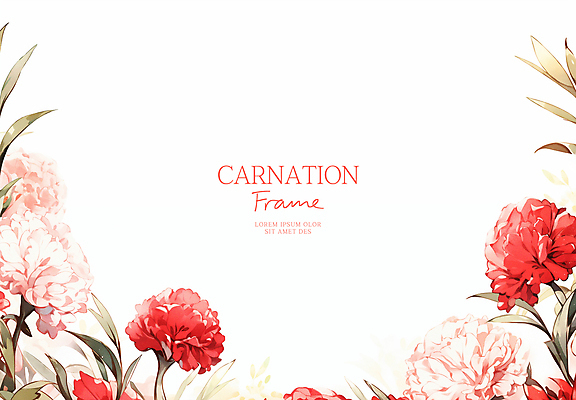 PSD 잎 일러스트 수채화 사람없음 빨간색 어버이날 카네이션 감사 가정의달 꽃프레임 카피스페이스 국내일러스트 식물 기념일 꽃 감정 컬러 프레임 공백 5월 파일형식
