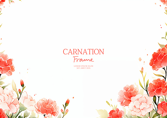 PSD 잎 일러스트 수채화 사람없음 빨간색 어버이날 카네이션 감사 가정의달 꽃프레임 카피스페이스 국내일러스트 식물 기념일 꽃 감정 컬러 프레임 공백 5월 파일형식