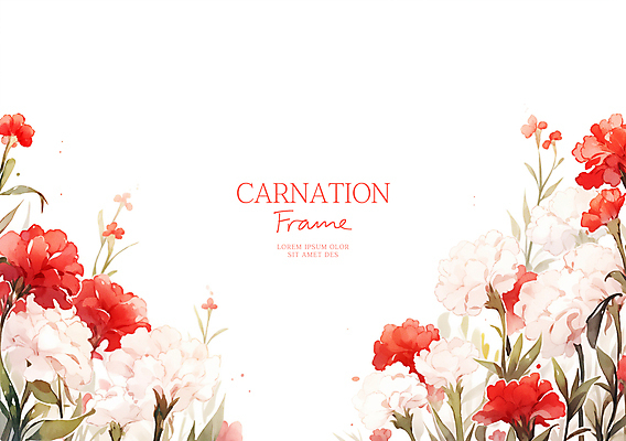 PSD 잎 일러스트 수채화 사람없음 빨간색 어버이날 카네이션 감사 가정의달 꽃프레임 카피스페이스 국내일러스트 식물 기념일 꽃 감정 컬러 프레임 공백 5월 파일형식