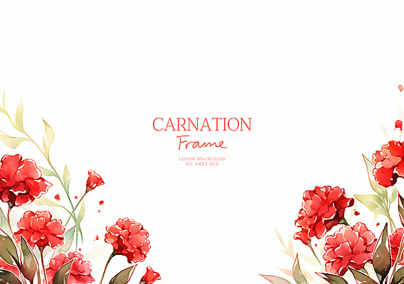 PSD 잎 일러스트 수채화 사람없음 빨간색 어버이날 카네이션 감사 가정의달 꽃프레임 카피스페이스 국내일러스트 식물 기념일 꽃 감정 컬러 프레임 공백 5월 파일형식