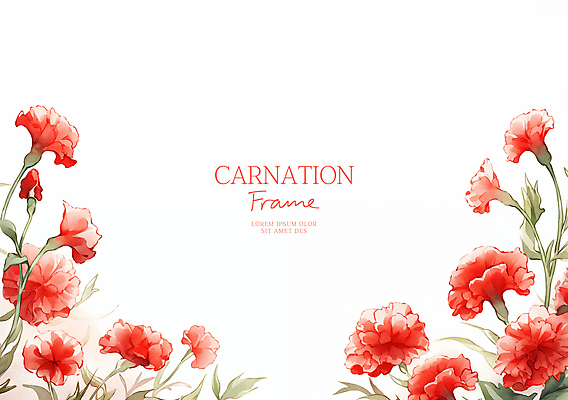 PSD 잎 일러스트 수채화 사람없음 빨간색 어버이날 카네이션 감사 가정의달 꽃프레임 카피스페이스 국내일러스트 식물 기념일 꽃 감정 컬러 프레임 공백 5월 파일형식