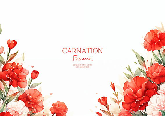 PSD 잎 일러스트 수채화 사람없음 빨간색 어버이날 카네이션 감사 가정의달 꽃프레임 카피스페이스 국내일러스트 식물 기념일 꽃 감정 컬러 프레임 공백 5월 파일형식